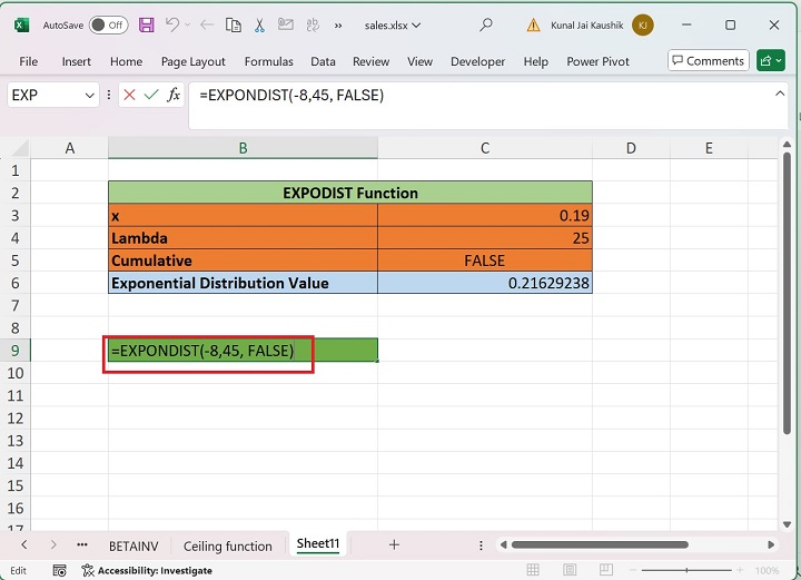 Excel EXPONDIST Function 6