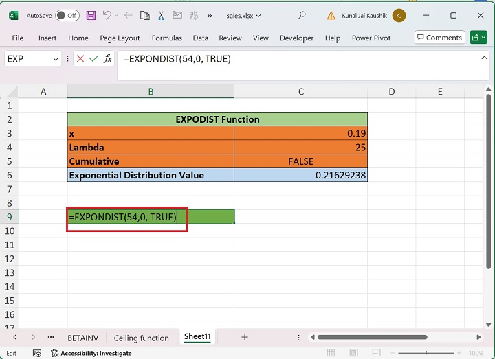 Excel EXPONDIST Function 8