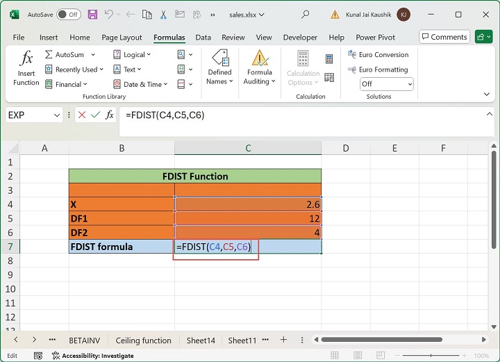 Excel FDIST Function 1