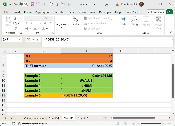 Excel FDIST Function 11