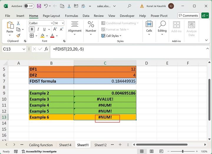 Excel FDIST Function 12