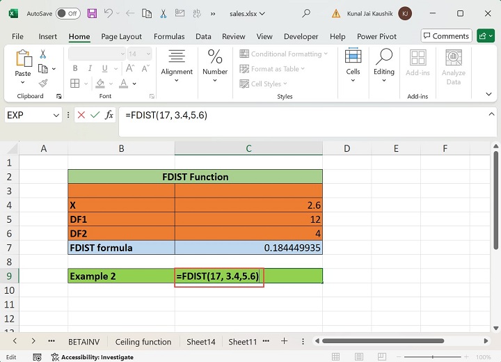 Excel FDIST Function 3