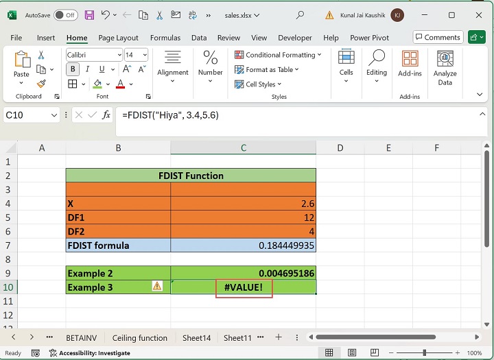 Excel FDIST Function 6