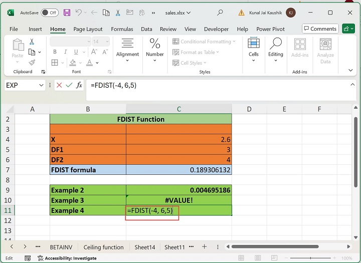 Excel FDIST Function 7