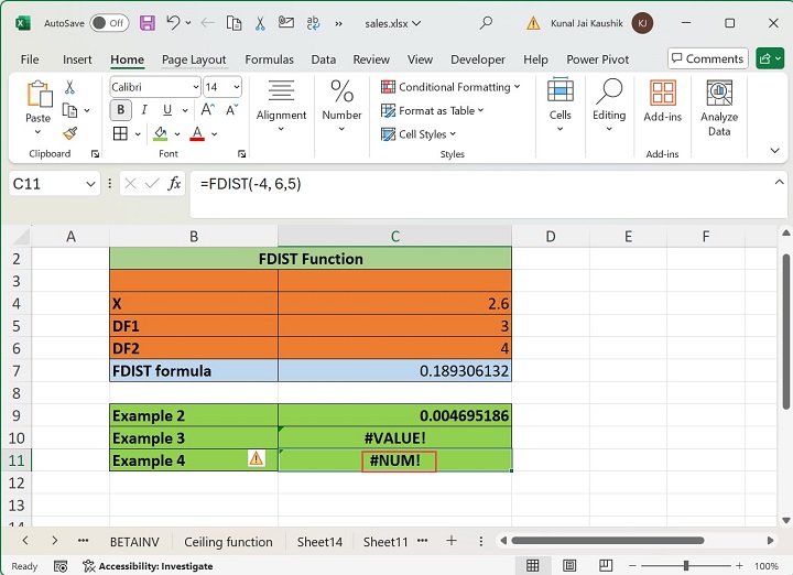 Excel FDIST Function 8