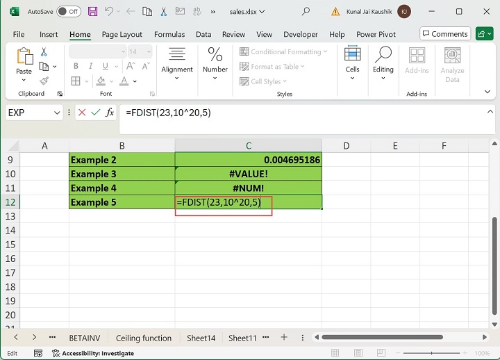 Excel FDIST Function 9