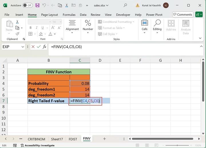 Excel FINV Function 1