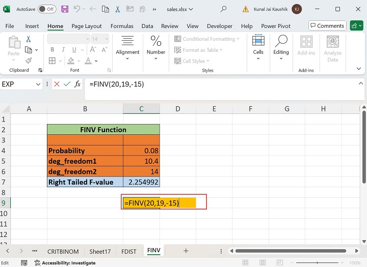 Excel FINV Function 11