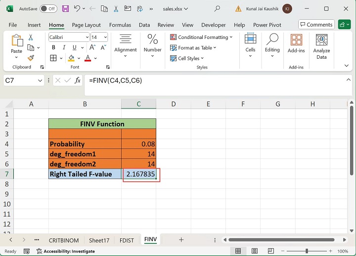 Excel FINV Function 2