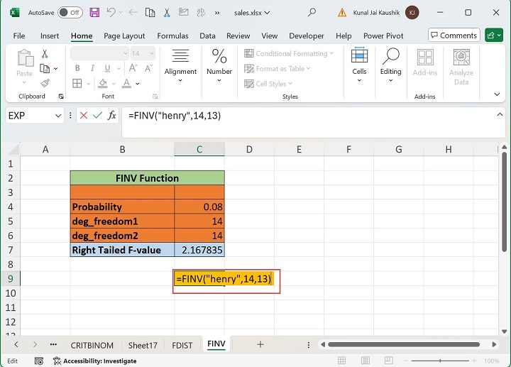 Excel FINV Function 3