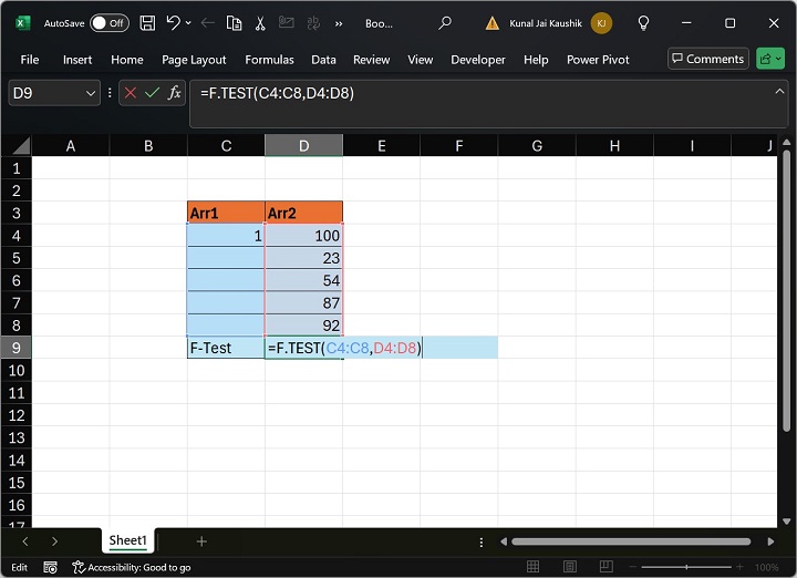 Excel FTEST Function 3