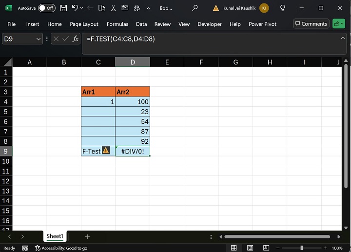 Excel FTEST Function 4