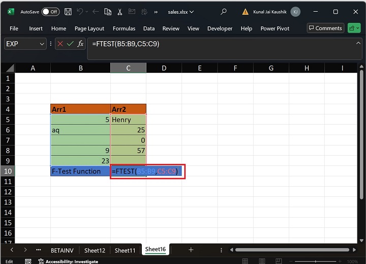 Excel FTEST Function 5