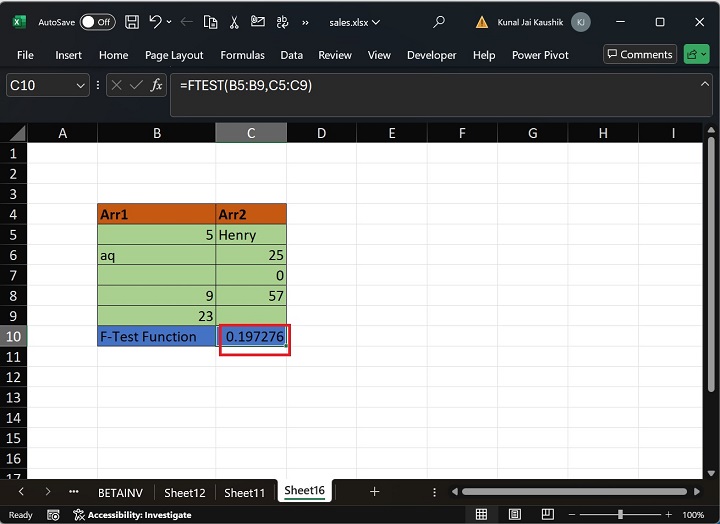 Excel FTEST Function 6