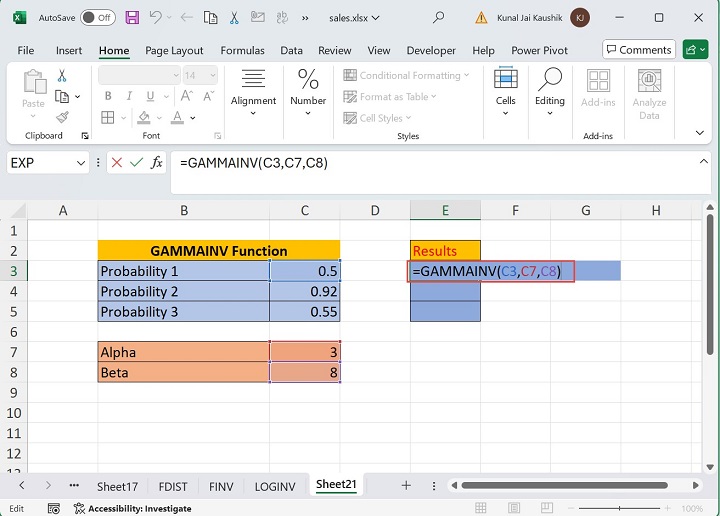 Excel Gammainv Function 1