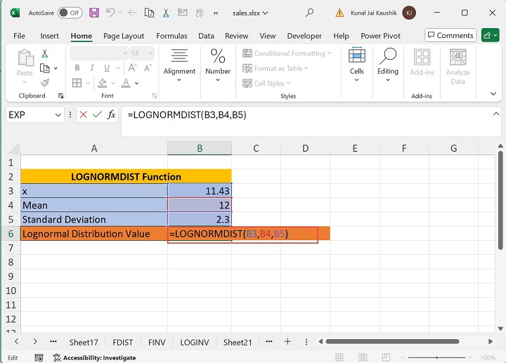 Excel LOGNORMDIST Function 1