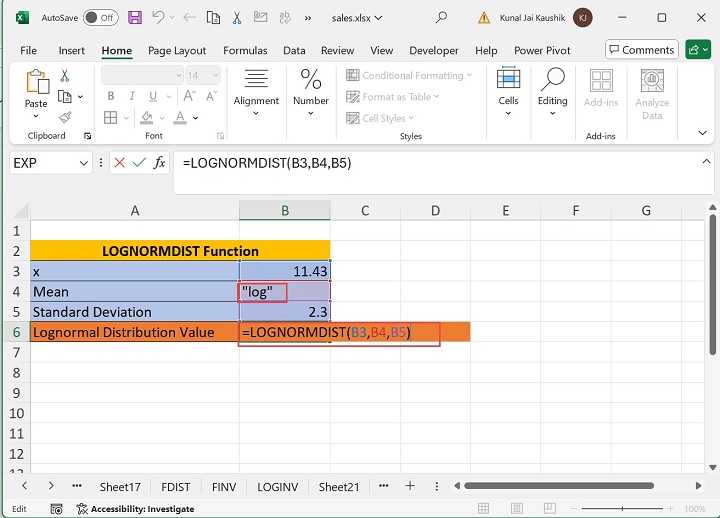 Excel LOGNORMDIST Function 2