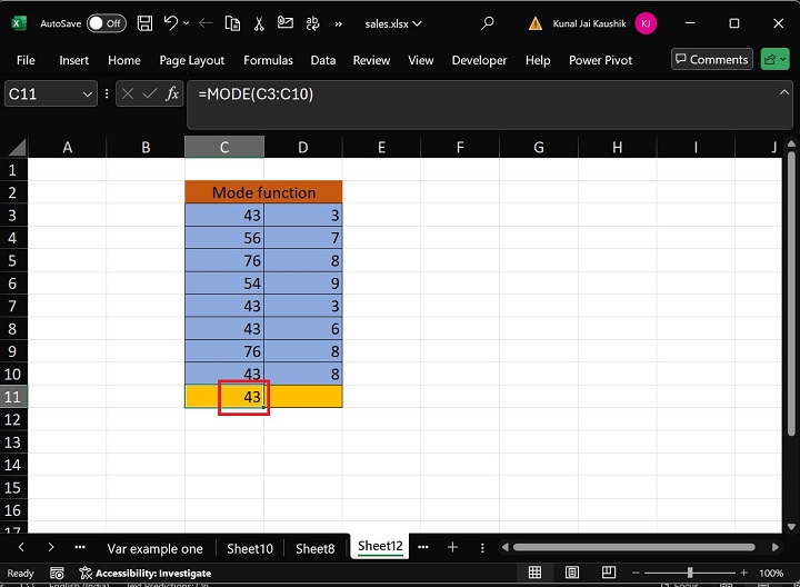 Excel Mode Function 2