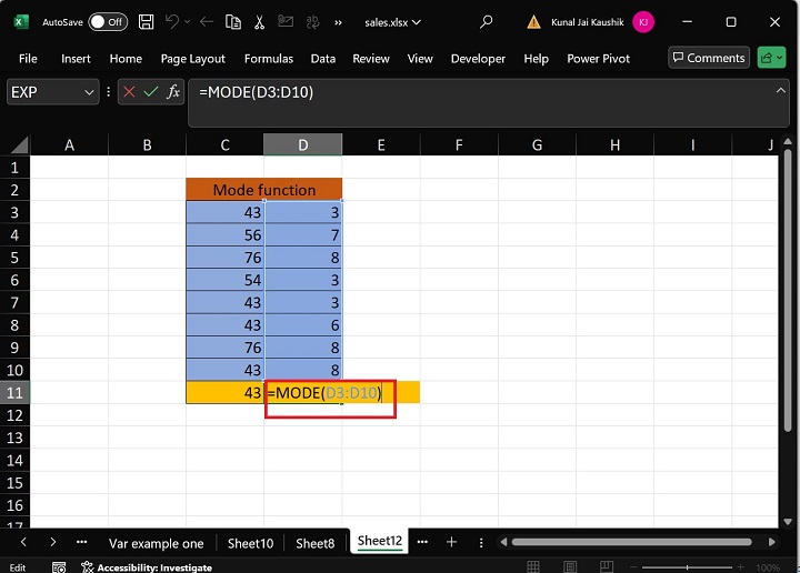 Excel Mode Function 3