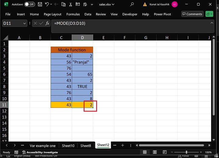 Excel Mode Function 6