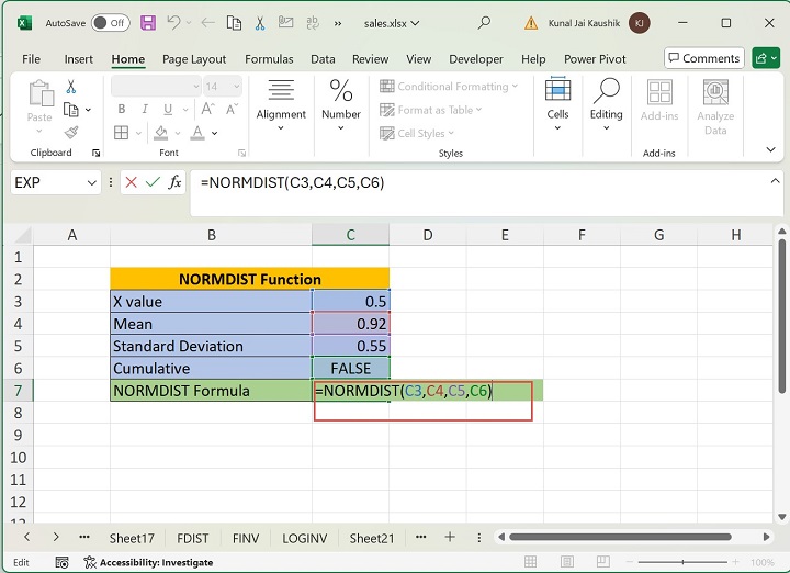 Excel NORMDIST Function 1