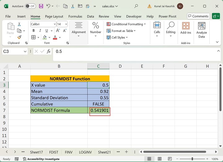 Excel NORMDIST Function 2