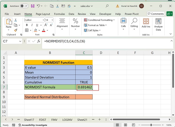 Excel NORMDIST Function 6