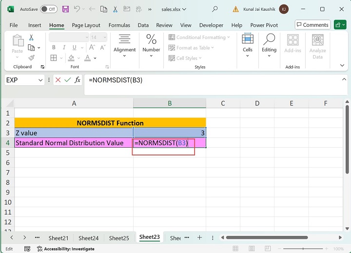 Excel NORMSDIST Function 1