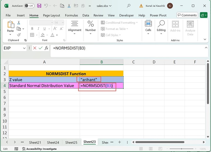 Excel NORMSDIST Function 3