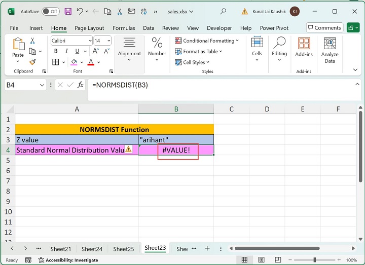 Excel NORMSDIST Function 4