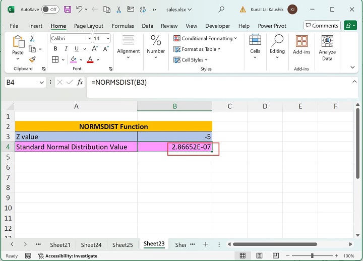 Excel NORMSDIST Function 6