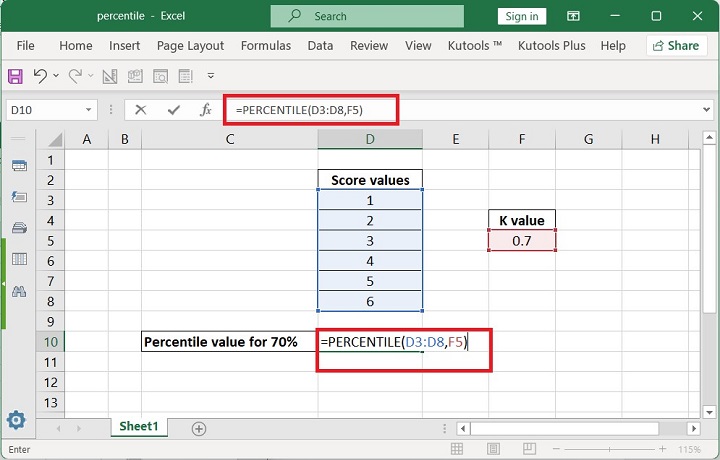 Excel PERCENTILE Function 2