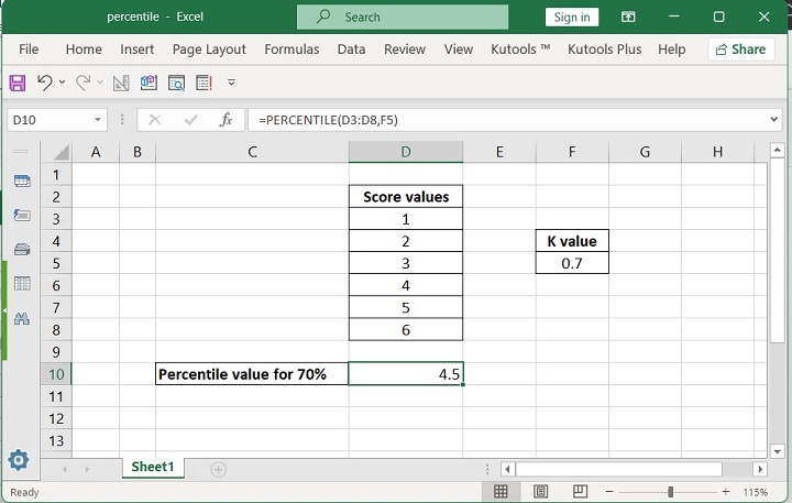 Excel PERCENTILE Function 3