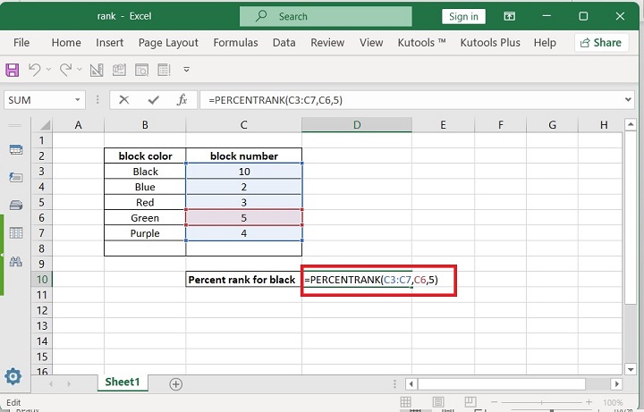 Excel PERCENTRANK Function 2