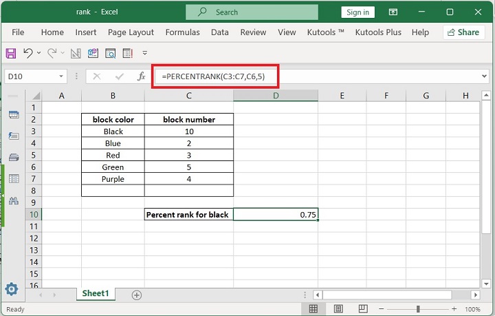 Excel PERCENTRANK Function 3