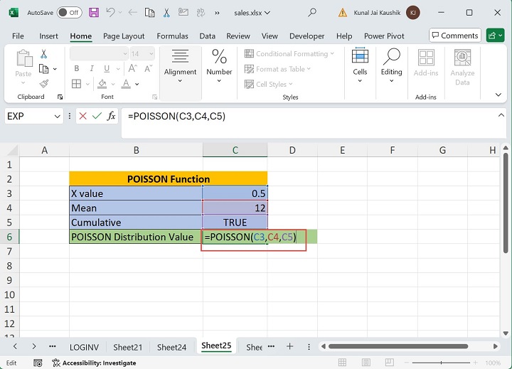 Excel POISSON Function 1