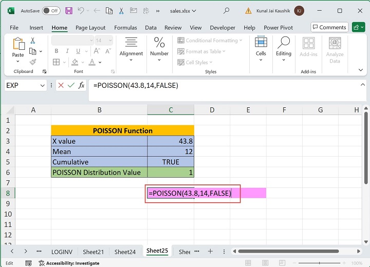 Excel POISSON Function 2