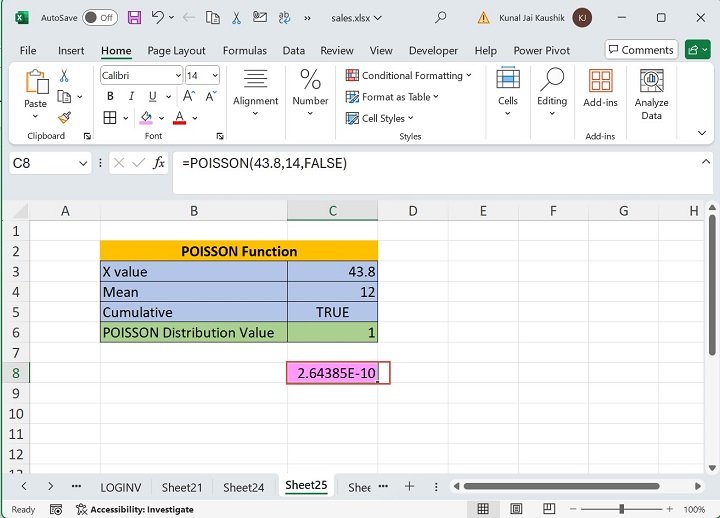 Excel POISSON Function 3