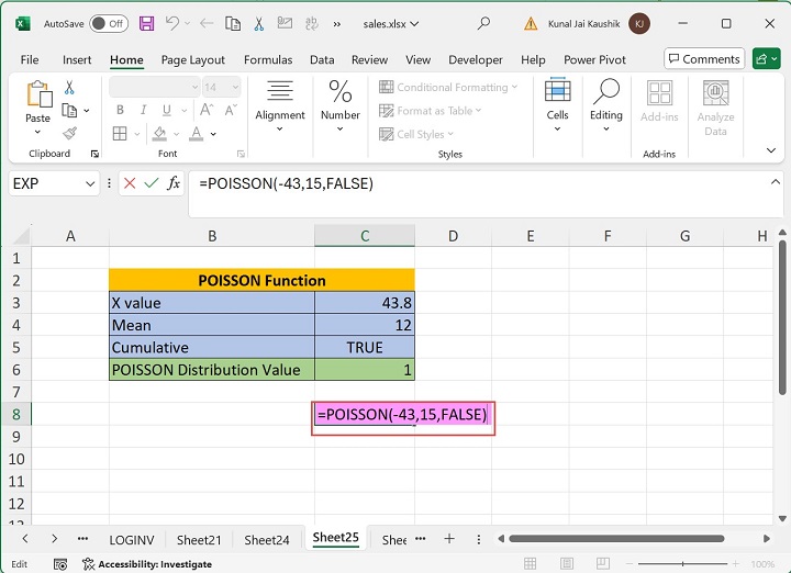 Excel POISSON Function 8