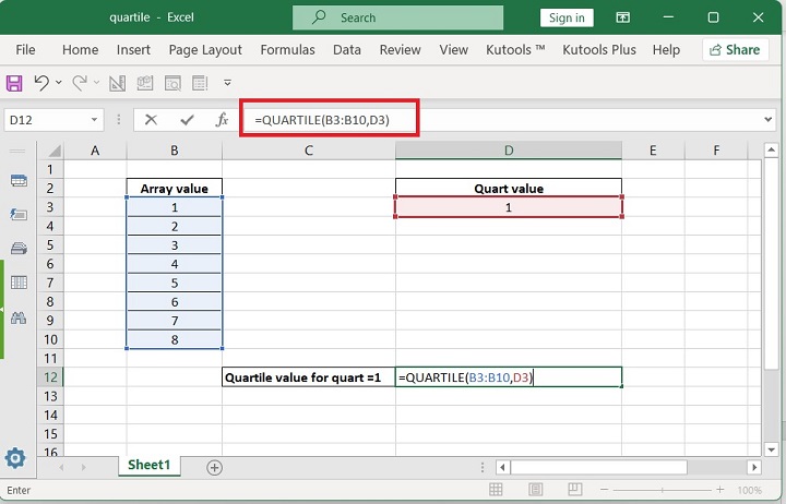 Excel QUARTILE Function 2