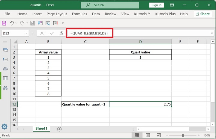 Excel QUARTILE Function 3