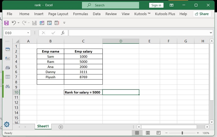 Excel RANK Function 1