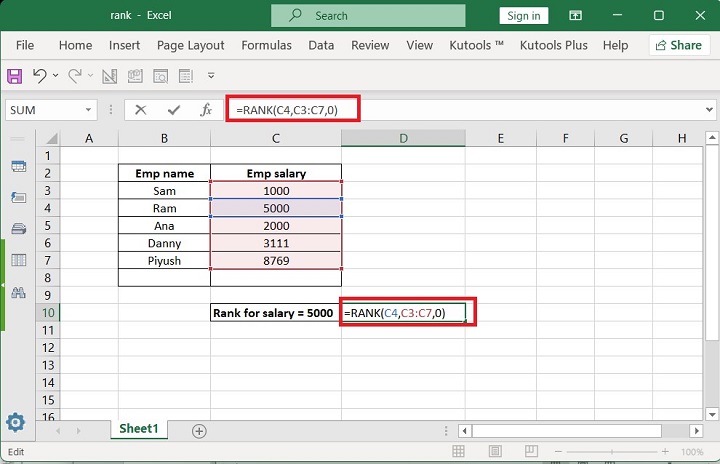 Excel RANK Function 2