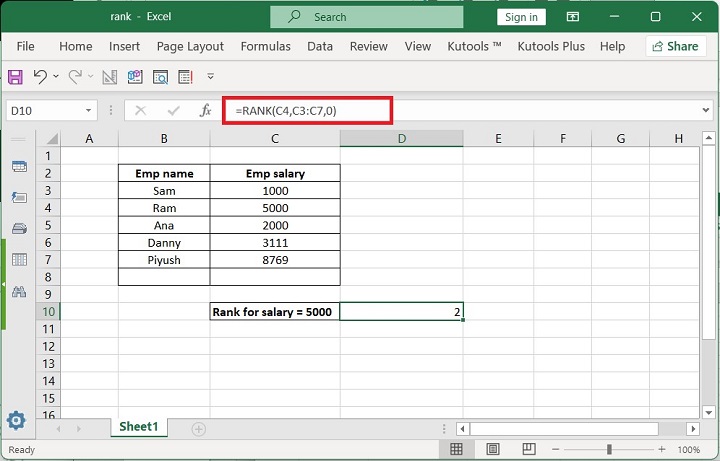 Excel RANK Function 3