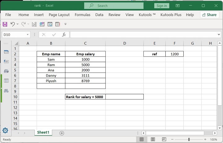 Excel RANK Function 4