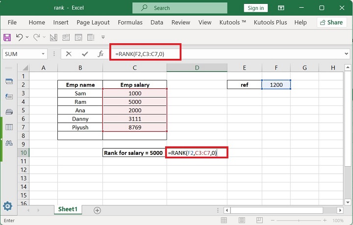 Excel RANK Function 5