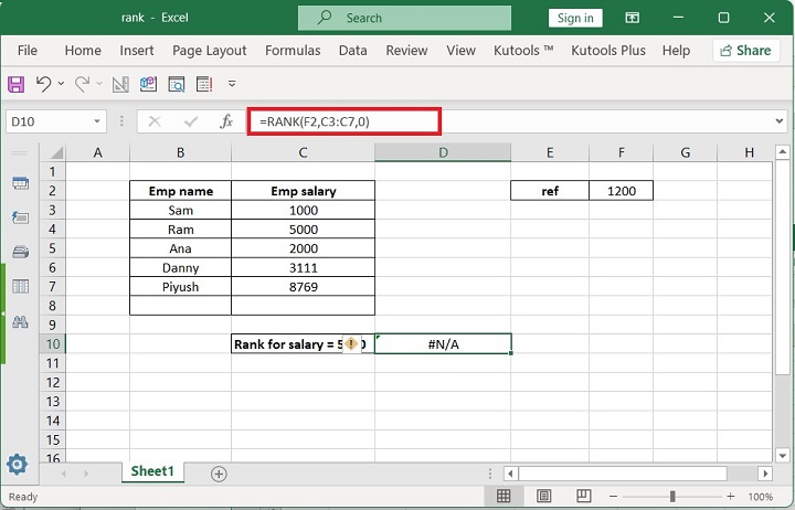 Excel RANK Function 6