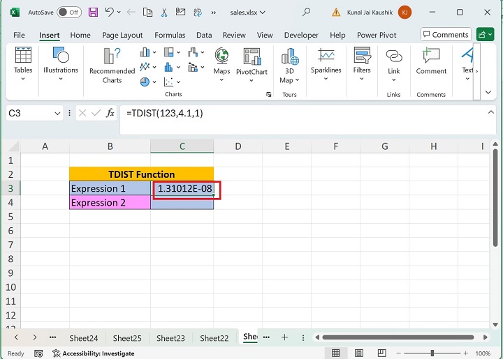 Excel TDIST Function 10