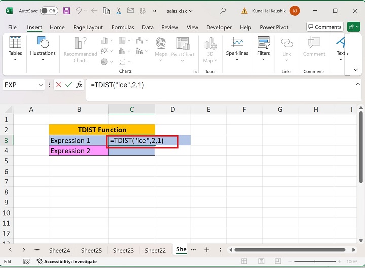 Excel TDIST Function 11