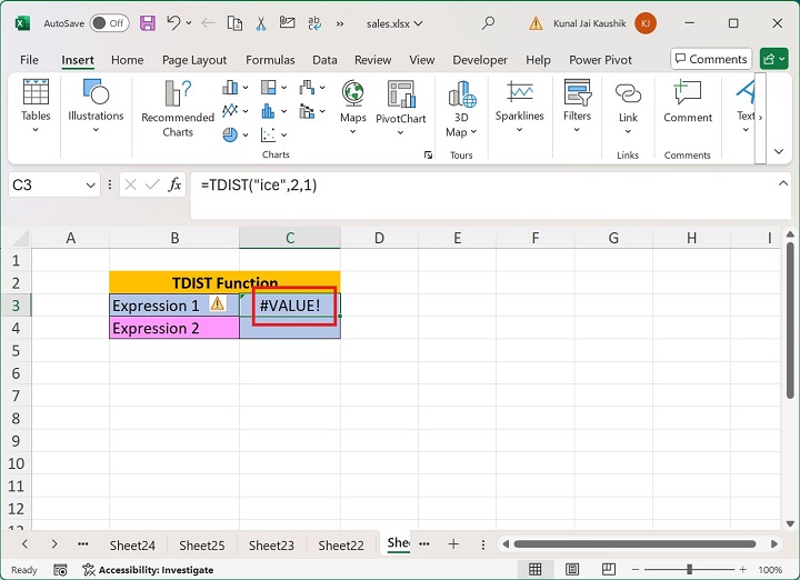 Excel TDIST Function 12